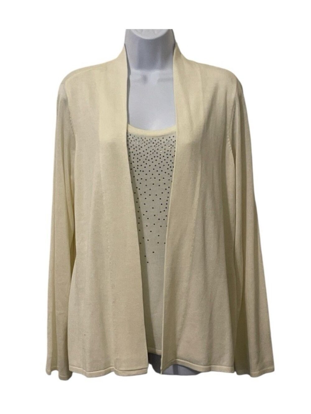 Charter Club Woman Layered Round Neck Sweater Blouse Size 1XL Cream Long Sleeves